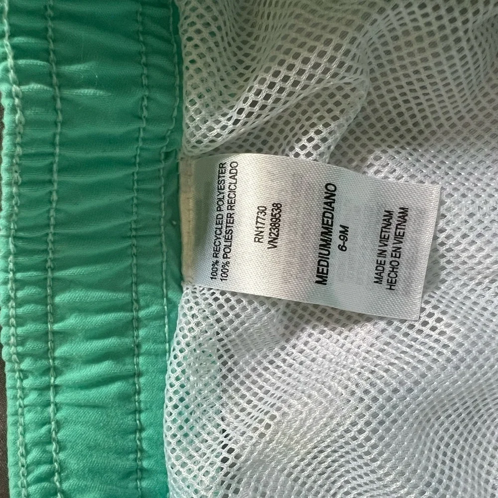 Baby 6-9 months swim trunks inner mesh liner white with blue teal green & yellow